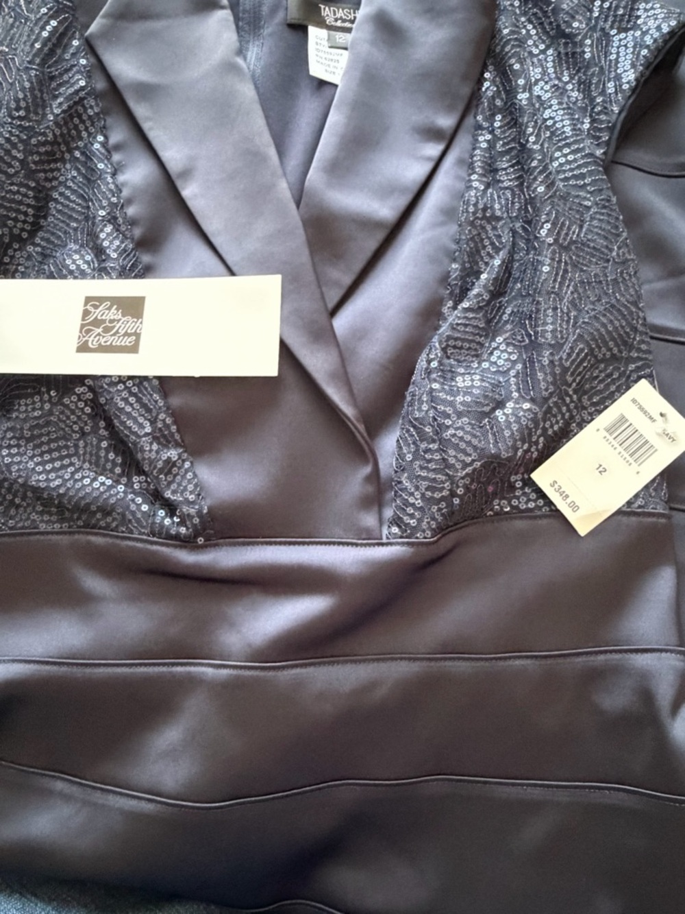 Tadashi Shoji Navy Sequin Bodice Bandage Midi Dress - Picture 5 of 5
